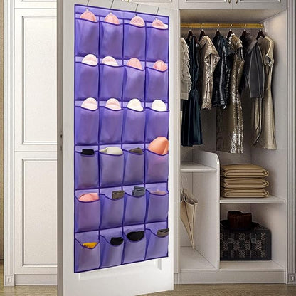 Over The Door Hanging Shoe Organizer Shoe Rack Hanger 24 Large Fabric Pockets Holder with 4 Sturdy Hooks (PURPLE)