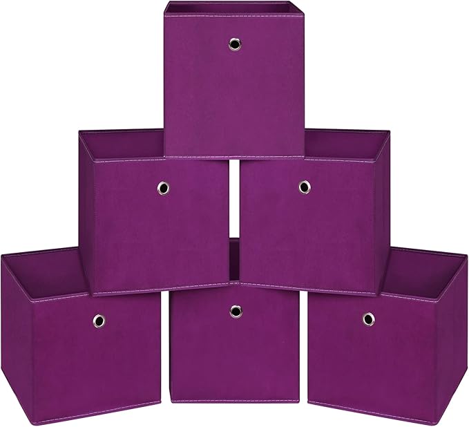 Foldable Storage Cubes Bins ,11 Inch Cloth Storage Cube Fabric Storage Box Cubes Organizer Baskets with Handles for Home Organizer Set of 6 (Purple)