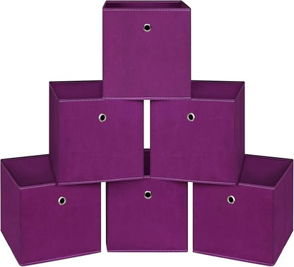 Foldable Storage Cubes Bins ,11 Inch Cloth Storage Cube Fabric Storage Box Cubes Organizer Baskets with Handles for Home Organizer Set of 6 (Purple)