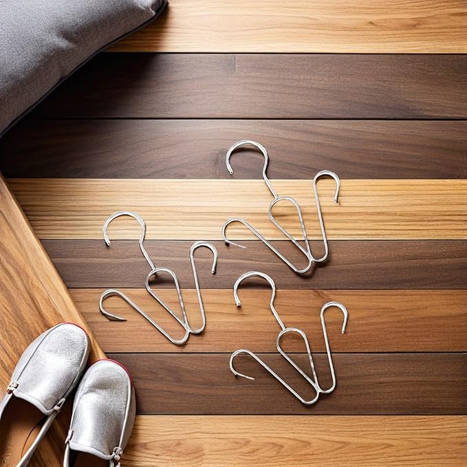 Garneck 4pcs Stainless Steel Shoe Drying Rack with Double Hooks, Hanging Boot Organizer for Closet Storage, Space-saving Shoe Display Rack for Home Use
