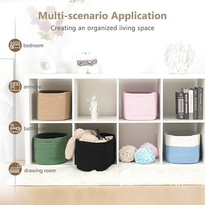 ECDYQXVU Cotton Rope Storage Basket, 15x10x9 Inches, Woven Basket for Shelves, Clothes, Towels, Books, and Laundry, Jute Brown (3 Pack)
