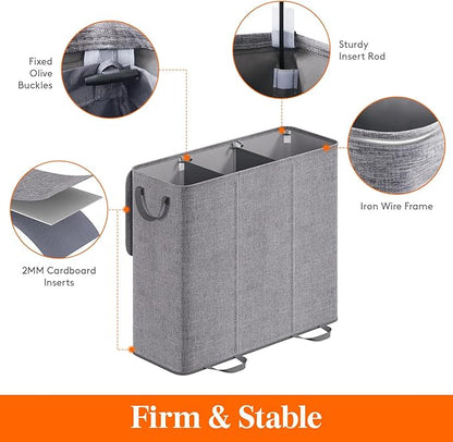 Lifewit Triple Laundry Hamper with Lid and Removable Laundry Bags, Large Collapsible 3 Dividers Dirty Clothes Basket with Handles for Bedroom Laundry Room Closet Bathroom College, 185L Gray