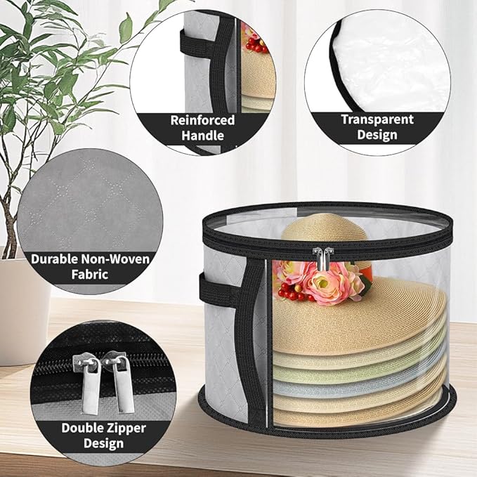 2Pcs Oversized Clear Hat Organizer Hat Storage Boxes for Women, Closet Organizer Storage for Baseball Caps Collapsible Cowboy Box,Wide Brims Hat Case with Carrying Handles
