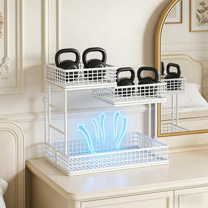 BCWW 3 Tiers Makeup Organizer Countertop Multi Bathroom Counter Organizer Metal Fruit Basket Perfume Skincare Organizers Holder for Vanities, Cabinet, Cosmetic, Dresser Organizer (Square(White))