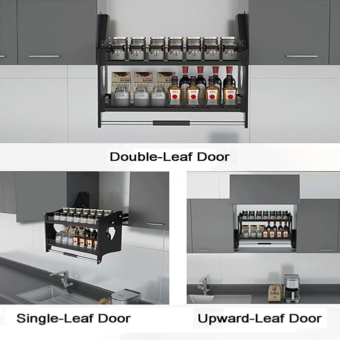Inside Cabinet Door Organizer,Double-layer Adjustable Pull-down Shelf,Freeing Up Countertop Space,for Bar Coffee Pantry(650mm)
