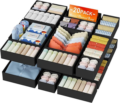 DIMJ Drawer Organizer Clothes Storage - 20 Pack Baby Dresser Organizer for Nursery, Foldable Closet Drawer Organizer Bins for Bedroom Organization, Fabric Storage Dividers for Socks, Underwears, Bras