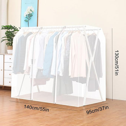 Clothes Rack Cover with Zipper, Dustproof Clothes Cover with 2 Durable Zipper Clothing Waterproof Protector, Designed for X-Type Coat Racks(White,140x130x95cm/55x51x37in)
