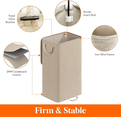 Lifewit Single Laundry Hamper with Lid and Removable Laundry Bags, Large Collapsible 1 Dividers Dirty Clothes Basket with Handles for Bedroom Laundry Room Closet Bathroom College, 100L Beige