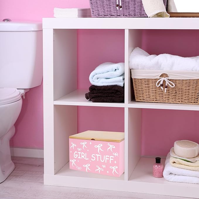 JarThenaAMCS Tampon Holder for Bathroom Pad Organize Case with Lid Coquette Pink Bow Feminine Product Tampon Storage Girl Stuff Box for Bathroom Accessories