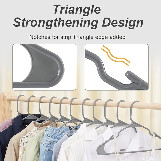 VECELO 25 Pack Plastic Hangers-Clothes Hangers Set with Shoulder Non Slip Notches for Closet Space Saving-Heavy Duty Coat Hanger,Gray
