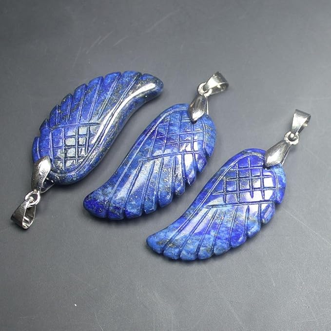 35mm Hand carved mixed gemstom angel wing for necklace pendant bead (lapis)