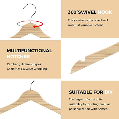 Quality 12” Kids Wooden Hangers – 100-Pack Ultra Slim 0.31'' Plywood Design with Swivel Hook – Space Saving Natural Wood Hangers for Baby & Toddler Clothes (Natural, 100 Pack)