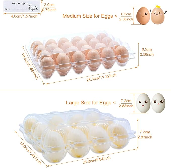 Egg Cartons 40 Packs, Clear Eco-friendly Plastic Blank Egg Cartons with Free Labels, Holds up to 24 Eggs Securely, Perfect for Family Pasture Farm Markets Display - Medium
