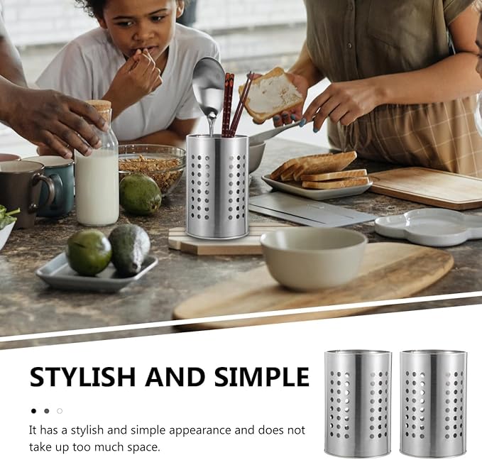 2PCS Stainless Steel Kitchen Utensil Holders for Countertop Spoon Holder Silverware , Chopsticks Holder Spoon and Fork Holder for Restaurant (12 X 12 X 18CM)
