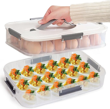 VitalYang Deviled Egg Container with Lid, Double Layer Egg Container, 36 Count Deviled Egg Tray- Secure Lock & Handle, Stackable, Leak-Proof Design for Parties & Catering, White