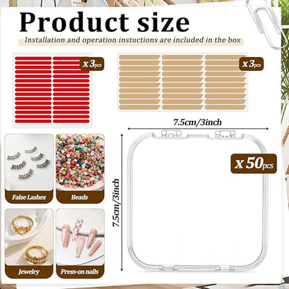 50 Sets Press On Nail Storage Box with 180 Pcs Adhesive Double Sided Tape, Clear Artificial Nail Display Case Acrylic Nail Boxes Press On Nail Packaging Box for Display Art Nail Salon Supplie