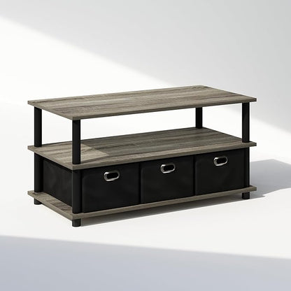 Furinno Turn-N-Tube Shoe Rack, 3-Tier Compact Shoe Organizer, Toolless Shoe Storage with Bin Drawers and Open Shelves, 15.5 x 31.2 x 15.4, for Closet Entryway, Office, Garage, French Oak