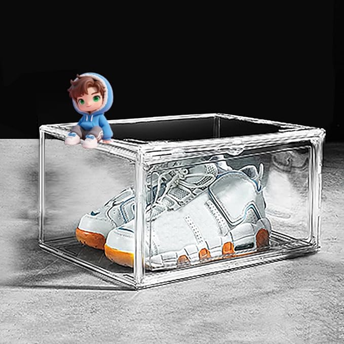 eYotto 1 Pack Acrylic Clear Shoe Storage Boxes Stackable, Acrylic Shoe Box US Size 14, Large Clear Shoe Organizer With Magnetic Door for Closet Cabinet Sneaker Hat Handbag