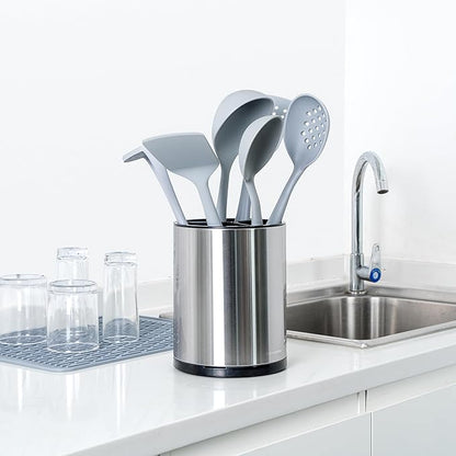 Restaurantware Stainless Steel Utensil Holder 1 Count 6.2 x 6.2 x 7.9 Inches Durable Cutlery Storage Flatware Organizer Rust-Resistant Sink Caddy Silver Kitchenware Holder