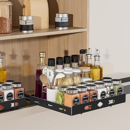 BOIVSHI Pull Out Spice Rack Organizer for Cabinet, 1 Tier Heavy Duty Spice Rack, Vertical Spice Rack for Kitchen Cabinet and Pantry (12.6''Wx10.5''Dx2.8''H, Metal Black)