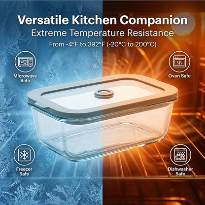 5 Pack 35 oz Glass Meal Prep Containers, Plastic-Free Glass Food Storage Containers with Lids, 4.4 Cups Airtight Glass Lunch Containers for Leftovers, Microwave, Oven, Freezer and Dishwasher