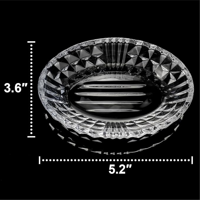Clear Glass Soap Dish, Oval Bar Soap Holder with Embossed Raised Sides for Bathroom, Sink and Kitchen