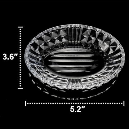 Clear Glass Soap Dish, Oval Bar Soap Holder with Embossed Raised Sides for Bathroom, Sink and Kitchen