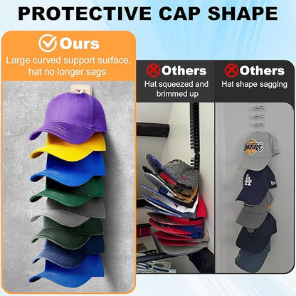 2 Pack Hat Organizer for Baseball Caps, Hat Rack for Wall, Strong Adhesive & Screw-in Cap Holder Hat Hangers for Closet Door & Bedroom (Beige-2Pack)