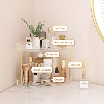 Lifewit 2-Tier Corner Bathroom Counter Organizer, Plastic Makeup Skincare Organizers Storage Countertop, Large Sink Cosmetic Perfume Shelf for Bedroom, Dresser, Kitchen, Vanity, Clear, 25 cm/10inch(H)