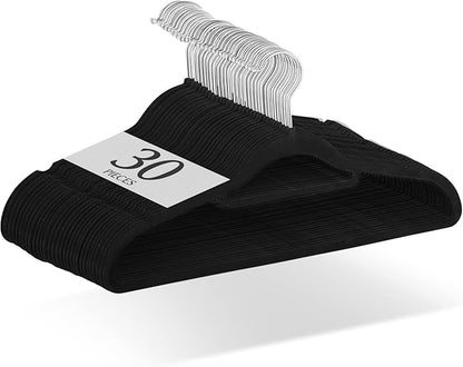 Titiroba 22AB042 Hangers, Non-Slip, Non-Slip, Non-Slip, Velvet, Set of 30, Black