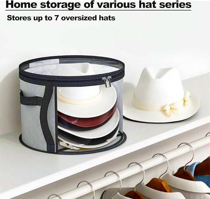 Oversized Clear Hat-Organizer Bag for Travel and Storage, Large Capacity Caps Cowboy Hat-Storage for Closet With Handles, Hat Box Storage for Women & Men (Grey)
