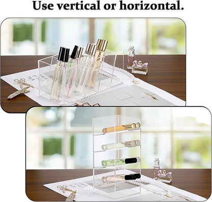 ELLDOO Rollerball Perfume Organizer, 5 Compartment Clear Acrylic Perfume Storage Holder Vintage Beauty Scent Holder, Makeup Lipgloss Lipstick Display Case