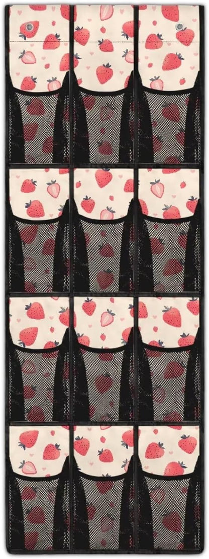 Strawberry Over the Door Shoe Organizer 12 Large Mesh Pockets Hanging Shoe Rack for Door Shoe Storage Organizer Shoe Holder Hanger