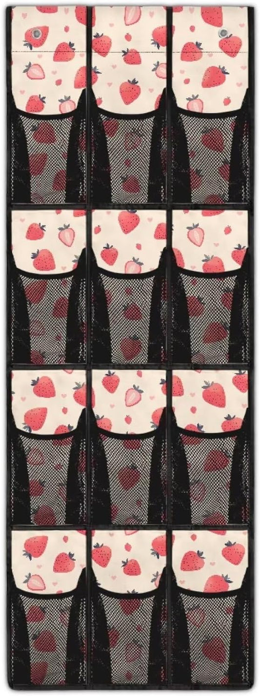 Strawberry Over the Door Shoe Organizer 12 Large Mesh Pockets Hanging Shoe Rack for Door Shoe Storage Organizer Shoe Holder Hanger