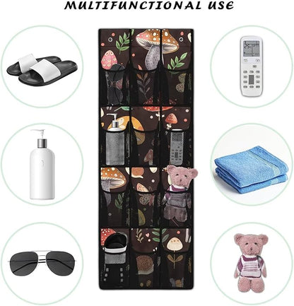 12-Pocket Over the Door Organizer,Space-Saving Hanging Rack for Shoes, Toys, Spices - Non-Woven Fabric with PVC Windows,Mushrooms