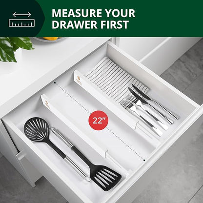 Bamboo Drawer Dividers Organizers, Adjustable Drawer Separator Splitters, 17–22 Inches Expandable Drawer Divider Organizer for Large Utensils, Kitchen, Bedroom, Dresser & Office Drawers 4-Pack, White