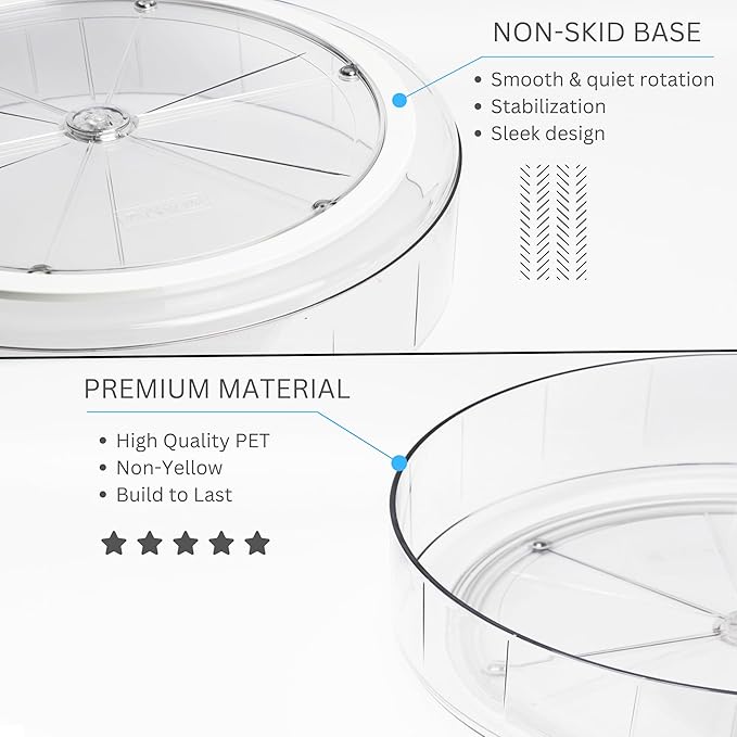 NOSTALGIQ 3-Pack Lazy Susan Organizer | Rotating Pantry Organizers and Storage | Clear Lazy Susan for Table Top, Cabinet Organizer, Perfume Organizer, Spice Rack Organizer (9", 10", 11")