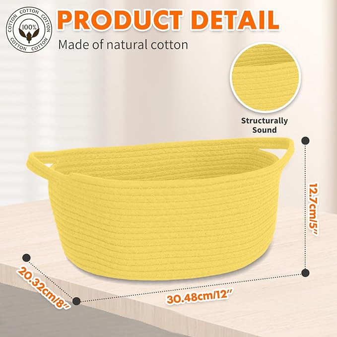 ShellKingdom Storage Basket with Handles, Empty Gift Basket for Christmas with Gift Bags and Ribbon, Small Woven Baskets for Home, Nursery Storage Organizer, 12 X 8 X 5 INCH, Yellow