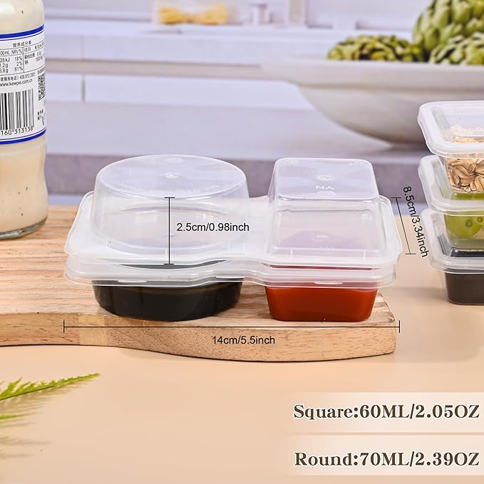 20 sets Reusable Snack Containers 2 Compartment Condiment Container With Lids Snackle Box Container Portion Control for Refrigeration Sauce,Outdoor Takeaway,Travel