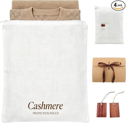 100% Lyocell Cashmere Sweater Storage Bag Set with Protective Blocks, Luxury Breathable Organizer for Closet Garment, Wool, Scarf & Travel Dust Pouch (2 Pcs Bags, 2 Pcs Blocks, Gift Box)