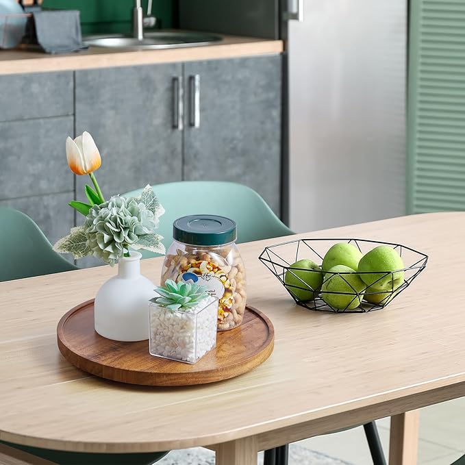 2 Pack 10" Acacia Wood Lazy Susan Turntable Organizer for Cabinet, Round Serving Tray Decorative Tray Vintage Centerpiece Candle Holder Tray, Farmhouse Tray for Kitchen Countertop Coffee Table Decor