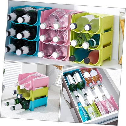 3pcs Stackable Non-skid Drink Storage Container Creative Refrigerator Organizer for Wine and Beer Cans Fall and Space-saving Design Green Blue Pink