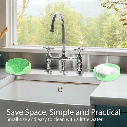 Silicone Bathroom Soap Dishes, Self Draining Waterfall Bar Soap Holder & Saver, Dish Soap Tray, Sponge Holder, 13 Non-Slip Suction Cups Dishwasher Safe for Bathroom Kitchen Shower Sink Organizer Green