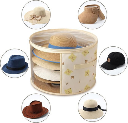 AceOrbit 2 Pcs Oversized Clear Hat Storage Box for Women 16.5 x 10.4 Inch Cowboy Hat Storage Box with Lid Hats Bags for Travel Holds up to 7 Caps (Beige,Bear Style)