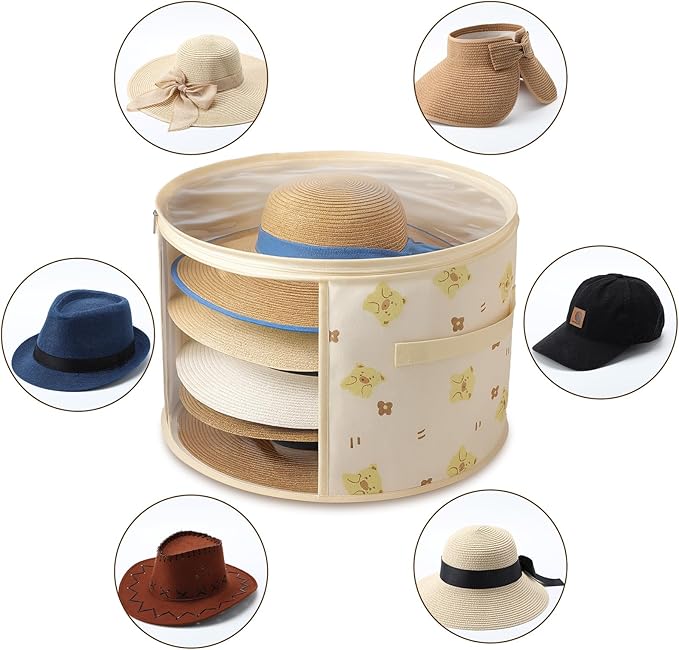 AceOrbit 4 Pcs Oversized Clear Hat Storage Box for Women 16.5 x 10.4 Inch Cowboy Hat Storage Box with Lid Hats Bags for Travel Holds up to 7 Caps (Beige,Bear Style)