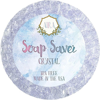 Aira Soap Saver - Soap Dish & Holder - BPA Free Shower & Bath Holder - Drains Water, Circulates Air - Fits All Sets - Round Crystal