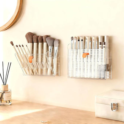Wall-mounted Makeup Organizers, 16-Slot Eyeliner Lip Liner Organizer Holder, Makeup Organizer for Brush, Makeup Pencils, Concealer Pencil Display Case for Vanity Bathroom (Transparent White)