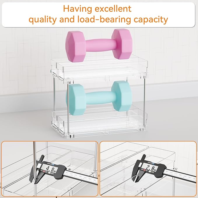Yieach 2 Tier Sliding Spice Racks for Cabinets,1 Pack 10.4'' Deep Narrow Vertical Spice Rack Pull Out for Inside Cabinets,Kitchen,Pantry,Cupboard Seasoning,Jar Organizer and Medicine Cabinet Storage