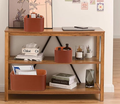 HofferRuffer Faux Leather Storage Baskets Bins with Velvet Lining for Organizing, Storage, Gifts, Set of 3 Nesting Shelf Baskets Decorative Storage Boxes for Home Organization (Brown)
