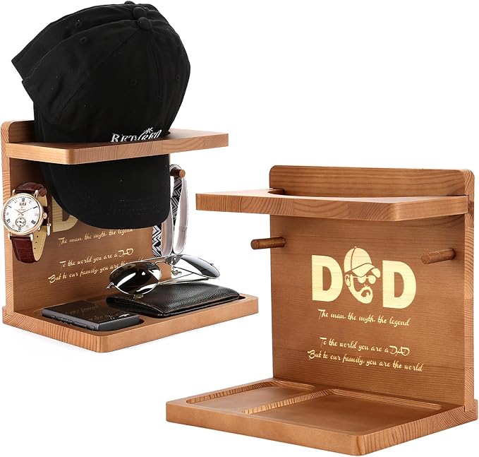 Birthday Gifts Ideas for Dad from Daughter Son,Wooden Hat Holder Display Stand,Hat Rack for Baseball Caps,Best Dad Ever Home Office Organizer Decoration Gifts for Christmas Retirement Fathers Day